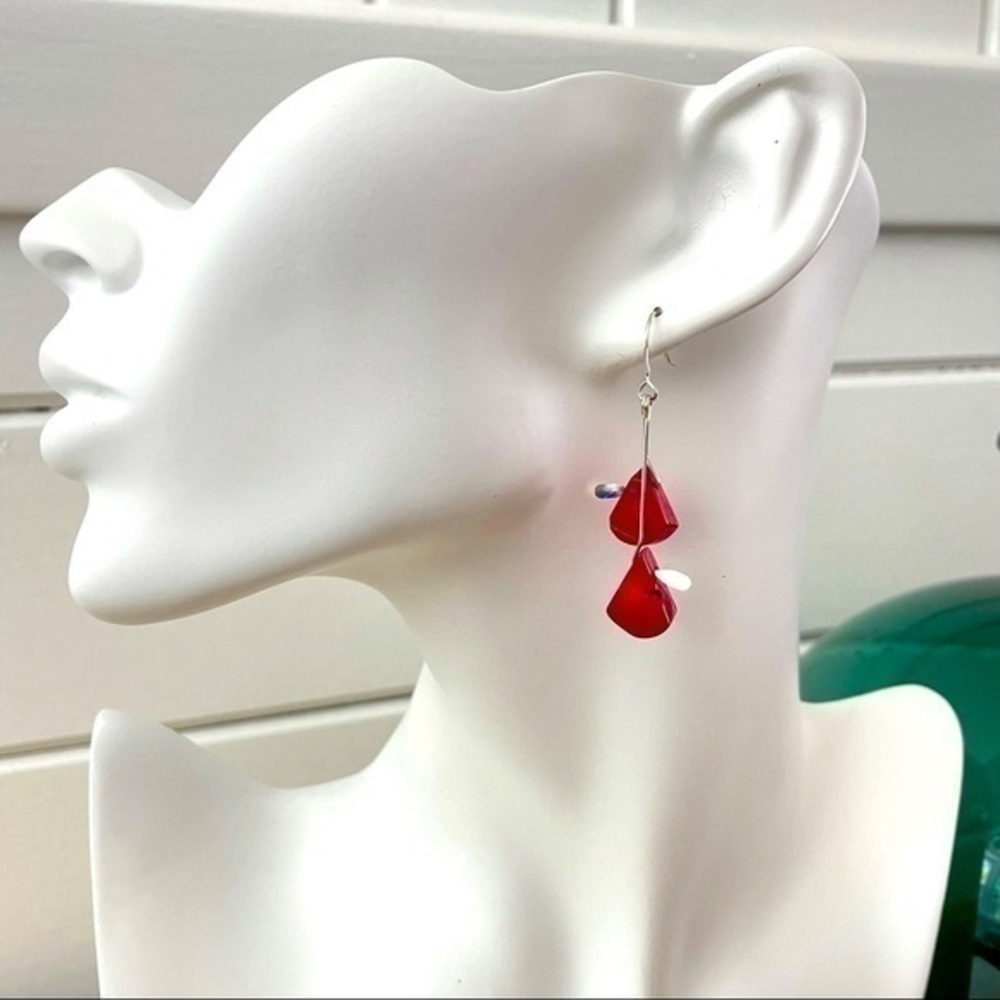 💙2/$29 🎉HP 🐢 Geometric Red Coral Dangle Earrings 2” Coastal Beach Summer